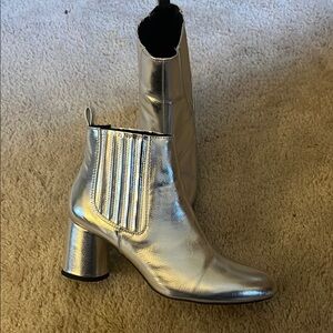 Forever 21 Silver Ankle Booties with Cylindrical Heels
